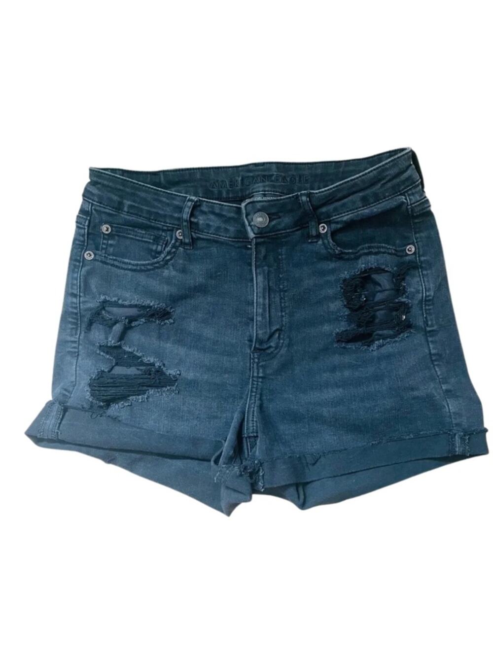American Eagle Outfitters Black Distressed Mid-Rise Jean Shorts 8